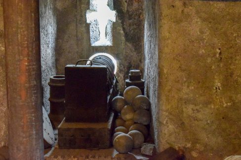 Projectiles for Roman cannons at the museum of the Sant'Angelo Castle Italy