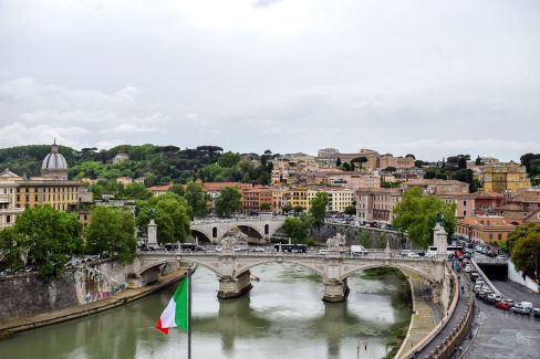 Landscape view of Tiber River in Rome Italy