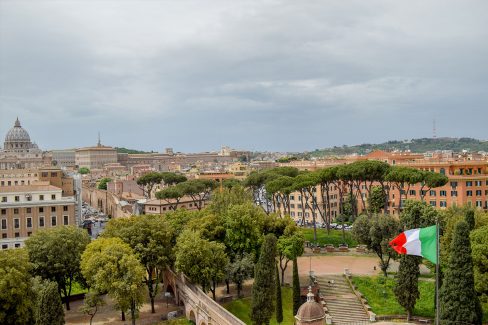 Landscape view of St. Peter's Basilica in Rome Italy