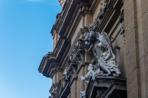 Statue on the wall of the church of Saints Michael and Cajetan, Florence, Italy