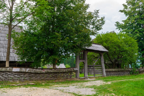 Wooden gate from the Ilea House and, Maramures Village Museum, Romania