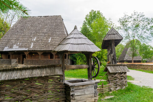 Wooden fountain from the Ilea House, Maramures Village Museum, Romania