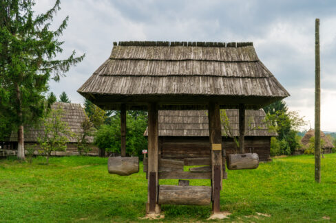 The rammer oil press, Maramures Village Museum, Romania