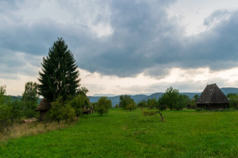 The backyard of a wooden house from the Maramures Village Museum, Romania