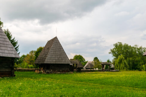 Wooden houses from the Maramures Village Museum, Romania