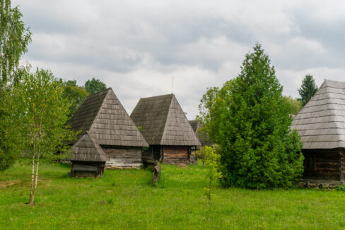 Wooden houses from the Maramures Village Museum, Romania