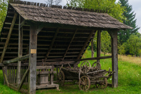 Shed for wagon, firewood, and agricultural tools, Maramures Village Museum, Romania