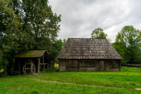Shed for wagon, firewood, and agricultural tools close to the Barsan House, Maramures Village Museum, Romania