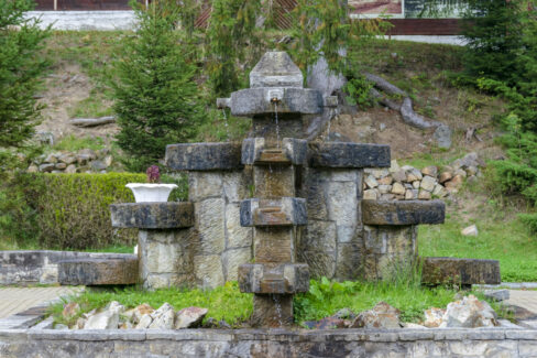 Fountain in the central park of Slanic Moldova, Bacau, Romania